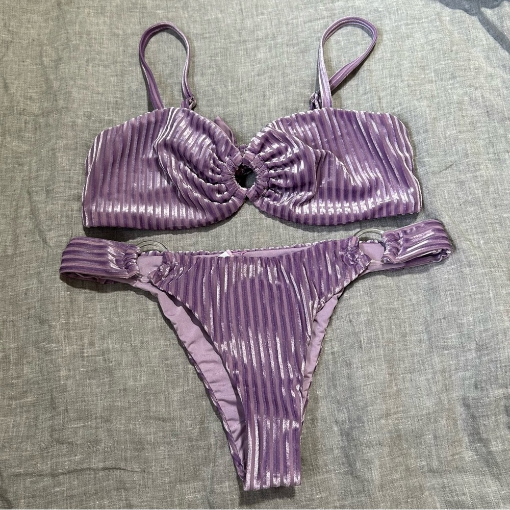 Dippin Daisys Corsica Top Basque Cheeky Bikini Set Purple Velour Medium